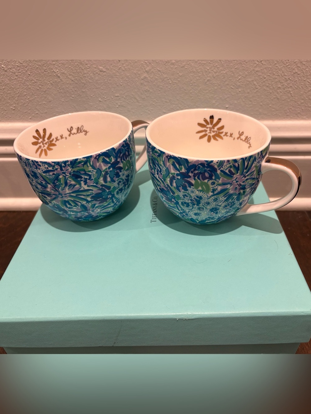 Lilly Pulitzer Blue and Green Floral Ceramic Mug Duo